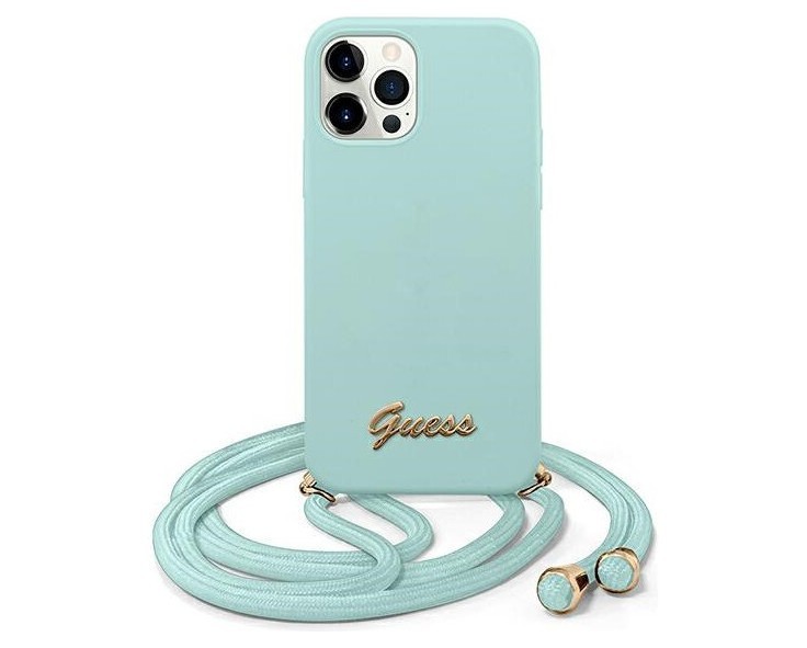 фото Чехол cg mobile guess liquid silicone gold metal logo hard+cord iphone 12/12 pro голубой