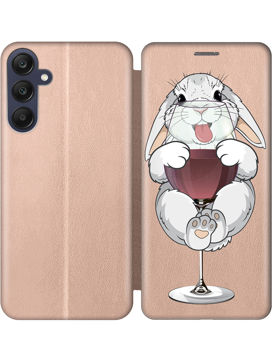 

Чехол-книжка на Samsung Galaxy A25 с принтом "Кролик и бокал" золотой, Золотистый;белый;бордовый, 780484475