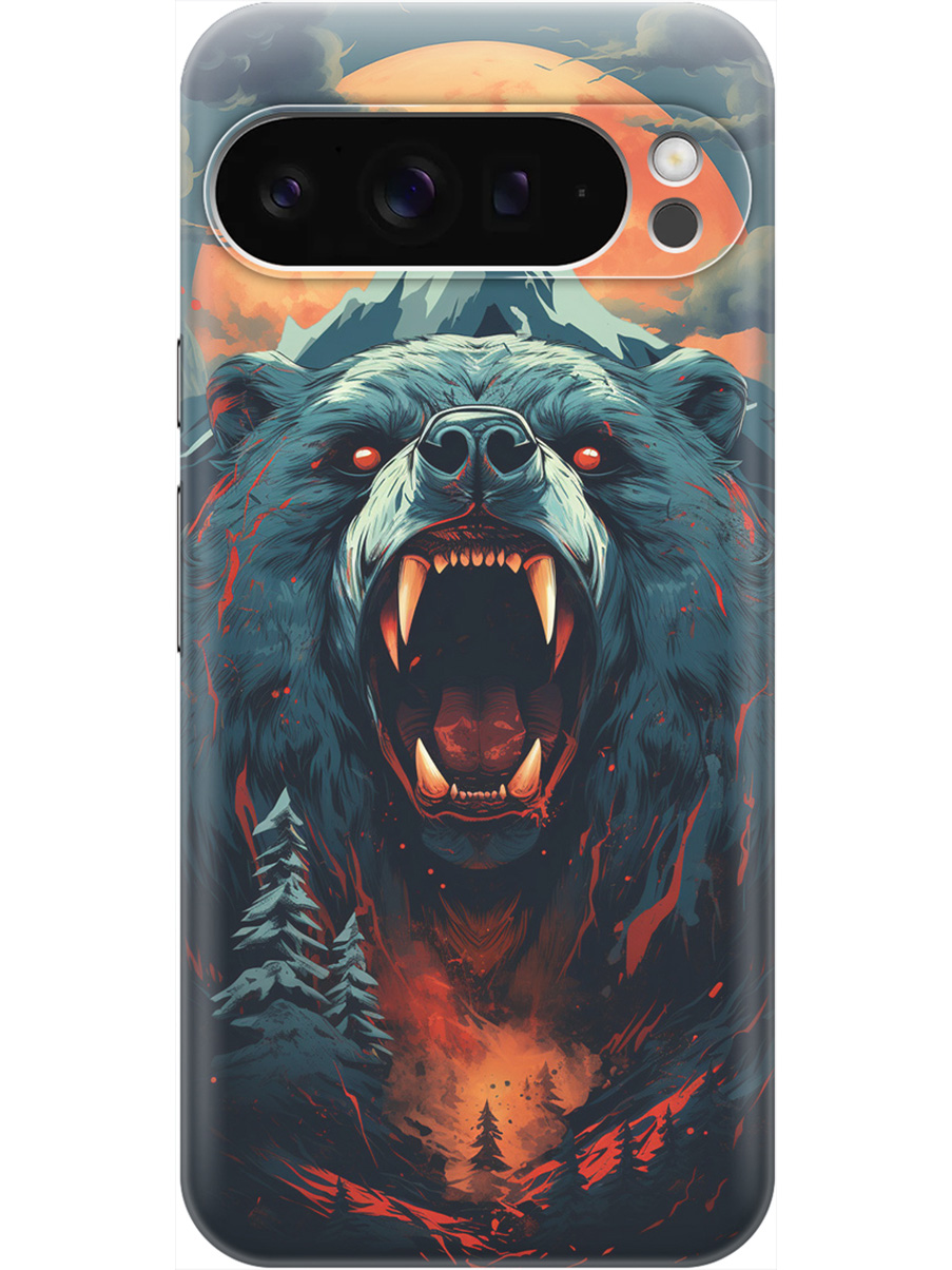 

Силиконовый чехол на Google Pixel 9 pro с принтом "Гризли при красной луне", Прозрачный;красный;синий;черный, 784810313