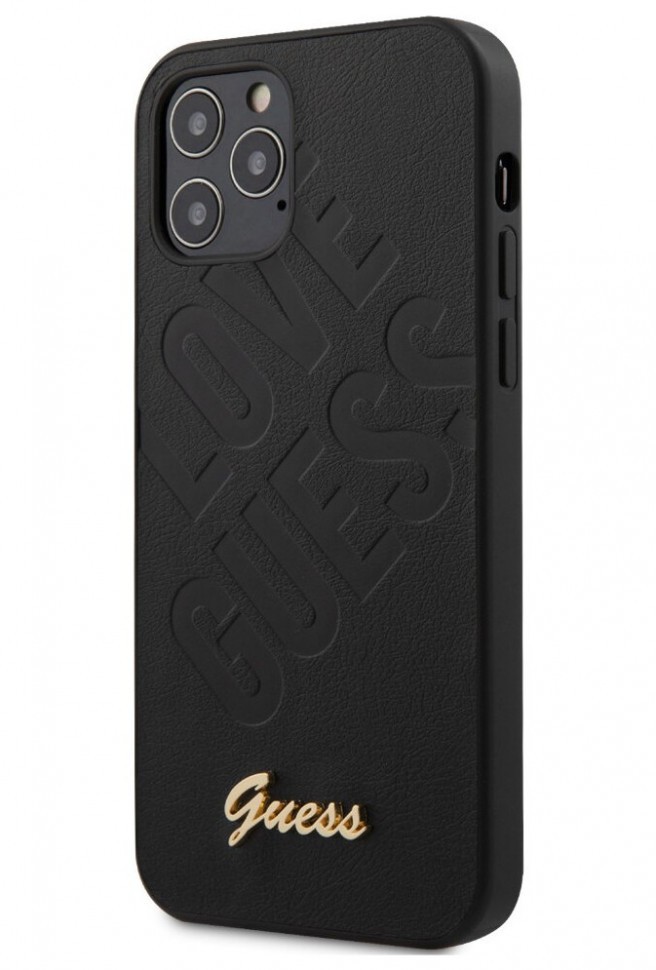 фото Чехол cg mobile guess iridescent "love" with metal logo iphone 12/12 pro черный