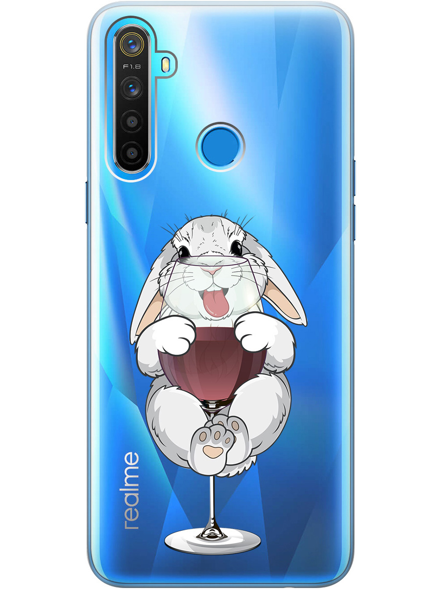 

Силиконовый чехол на realme 5 / 6i / C3 с принтом "Кролик и бокал", Прозрачный;белый;бордовый, 726149675