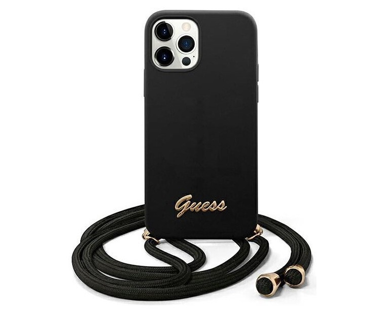 фото Чехол cg mobile guess liquid silicone gold metal logo hard+cord iphone 12/12 pro черный