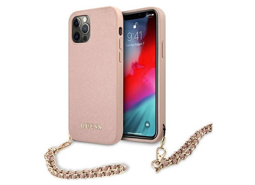 фото Чехол cg mobile guess saffiano + gold hand chain iphone 12/12 pro розовый