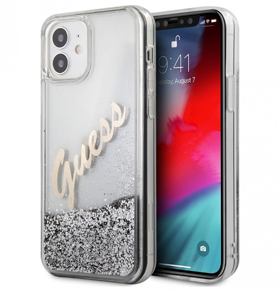 фото Чехол cg mobile guess liquid glitter script logo iphone 12 mini серебристый