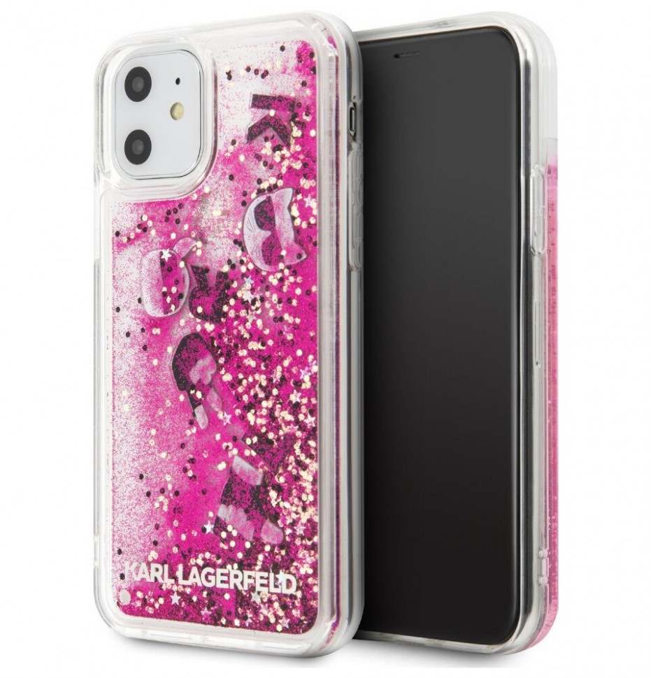 фото Чехол cg mobile karl lagerfeld liquid glitter floatting charms iphone 11 черный/розовый