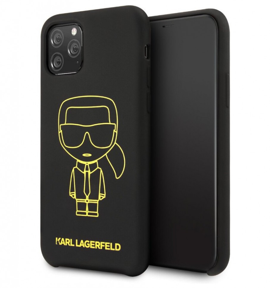 фото Чехол cg mobile karl lagerfeld liquid silicone ikonik iphone 11 pro max черный/желтый