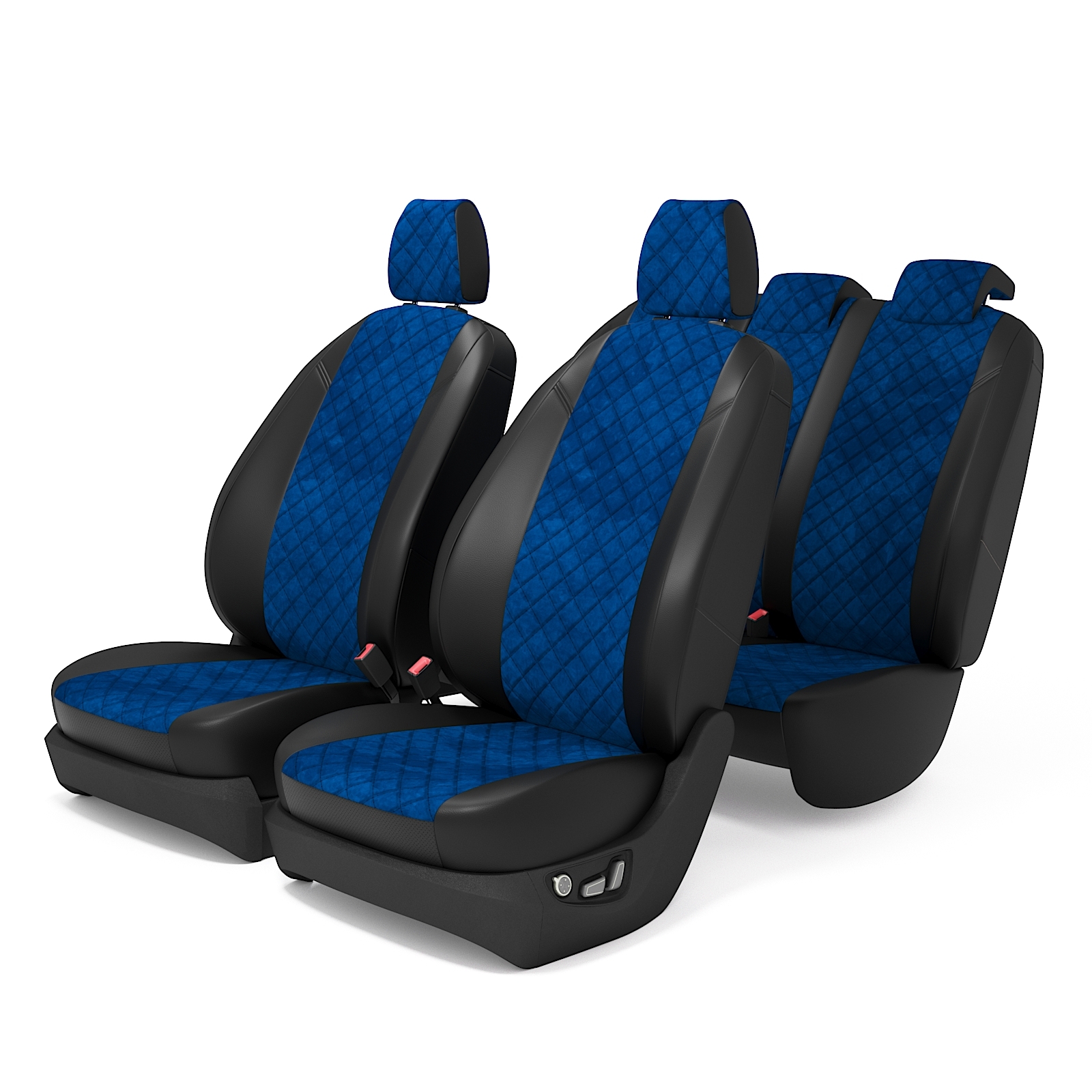 

Авточехлы для Ниссан Ноут Е11 с 2005 по 2013 год, Алькантара Ромб (квадрат), синий, PNote0514