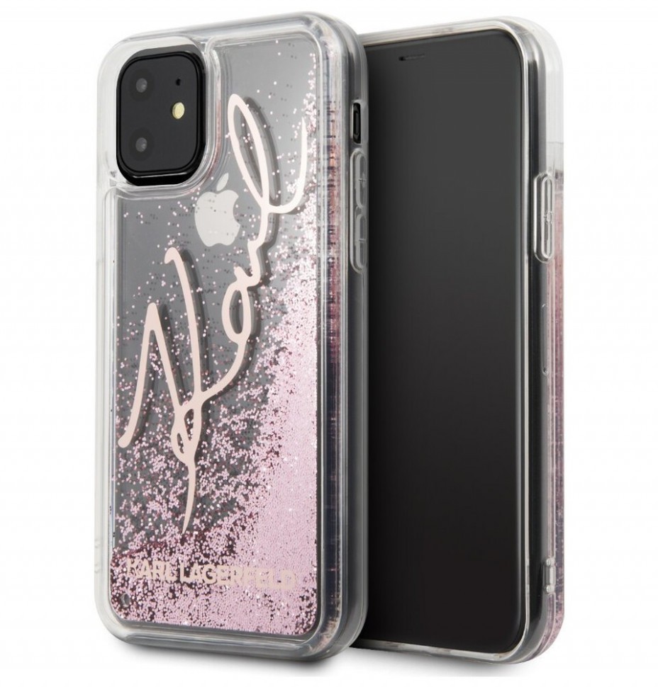 фото Чехол cg mobile karl lagerfeld liquid glitter karl signature iphone 11 "розовое золото"