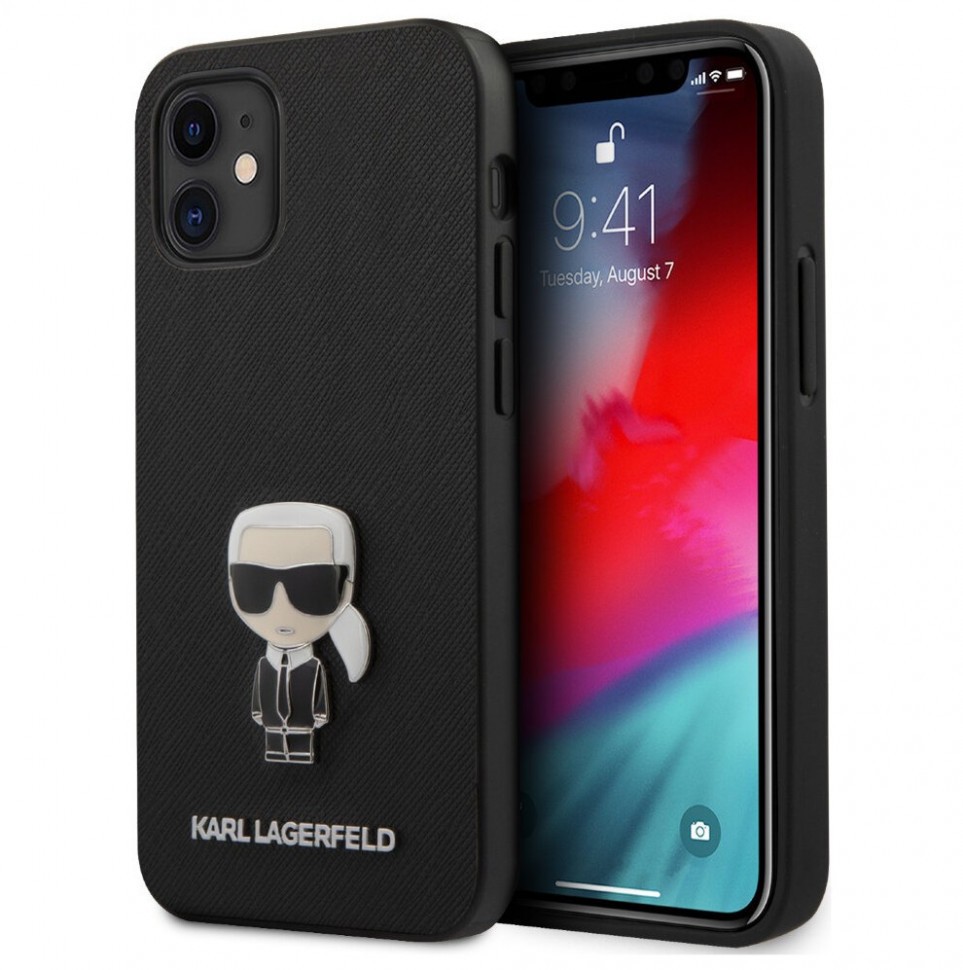 фото Чехол cg mobile karl lagerfeld saffiano ikonik karl iphone 12 mini черный