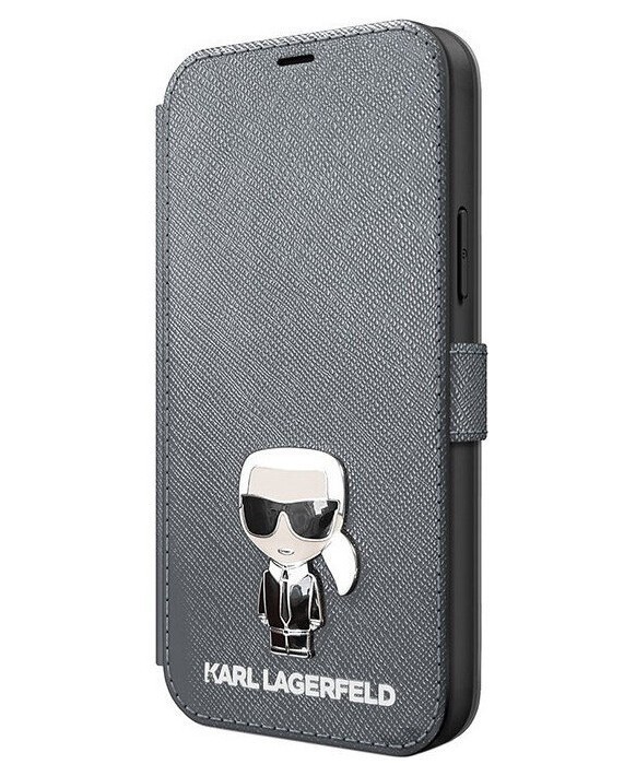 фото Чехол cg mobile karl lagerfeld saffiano ikonik karl booktype iphone 12 mini серебристый