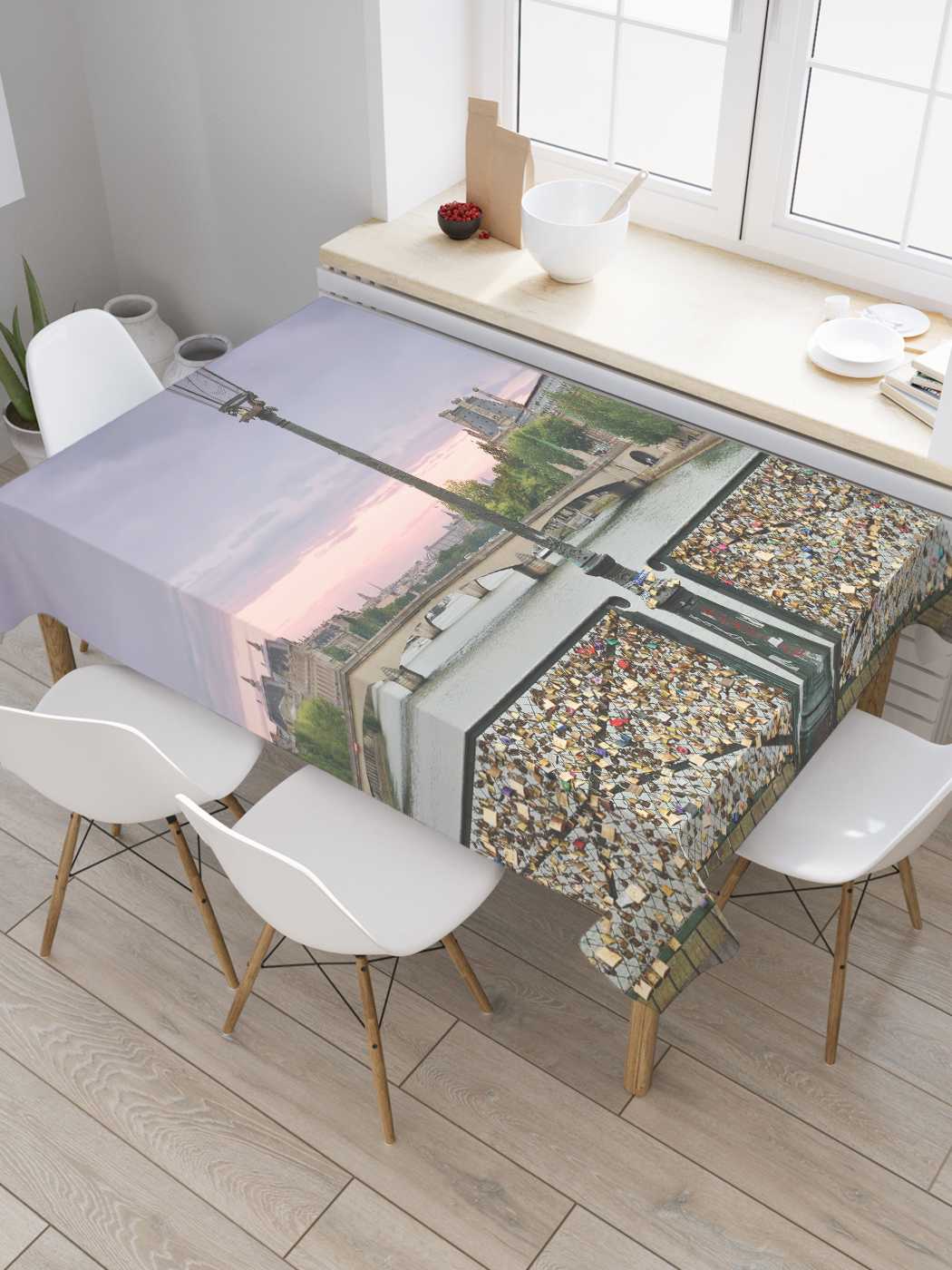 

Скатерть прямоугольная JoyArty "Мост любви" из сатена, 180x145 см, Голубой, Мост любви