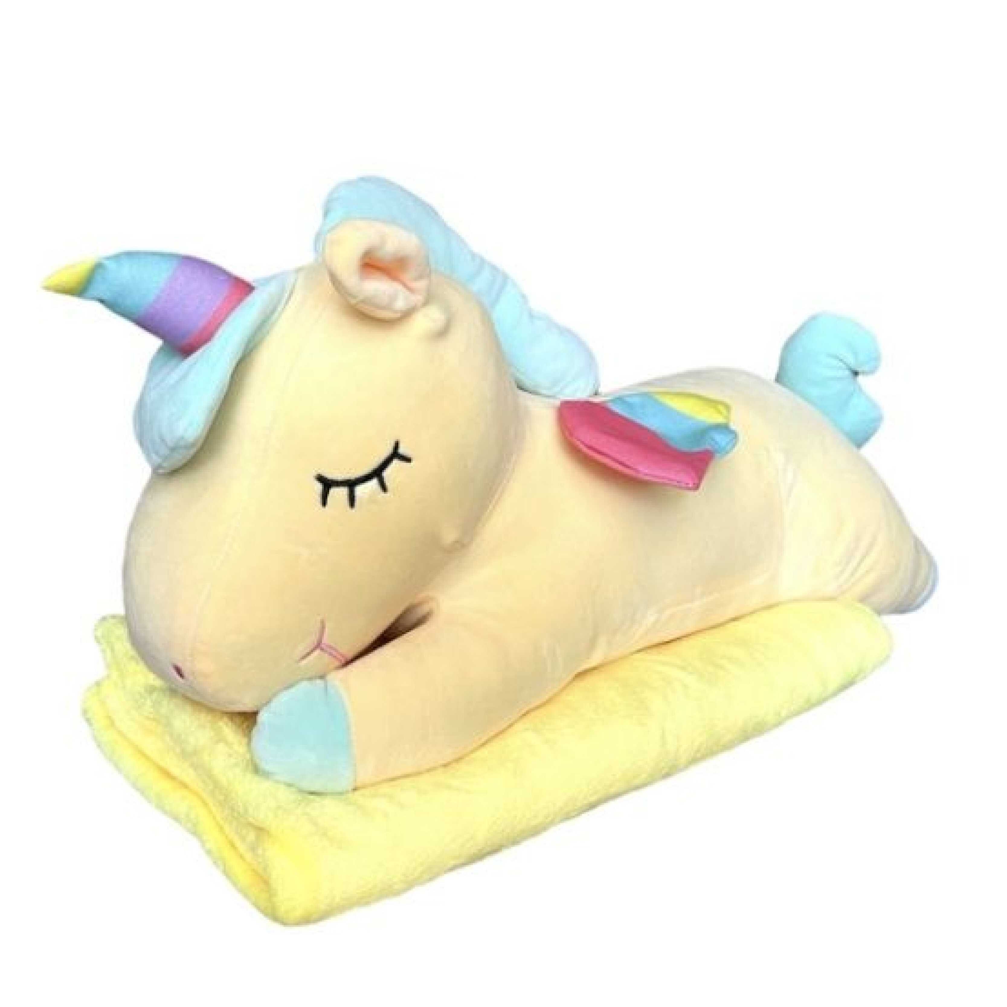 Мягкая игрушка La-LaLand Подушка с пледом 3 в 1, Единорог, желтый, 60 см мягкая игрушка подушка best toys единорог с пледом