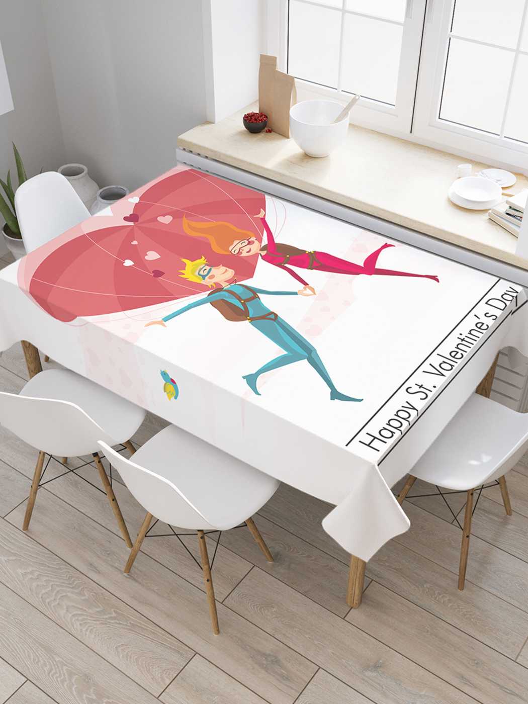 

Скатерть прямоугольная JoyArty "Полет влюбленных" из сатена, 180x145 см, Белый, Полет влюбленных