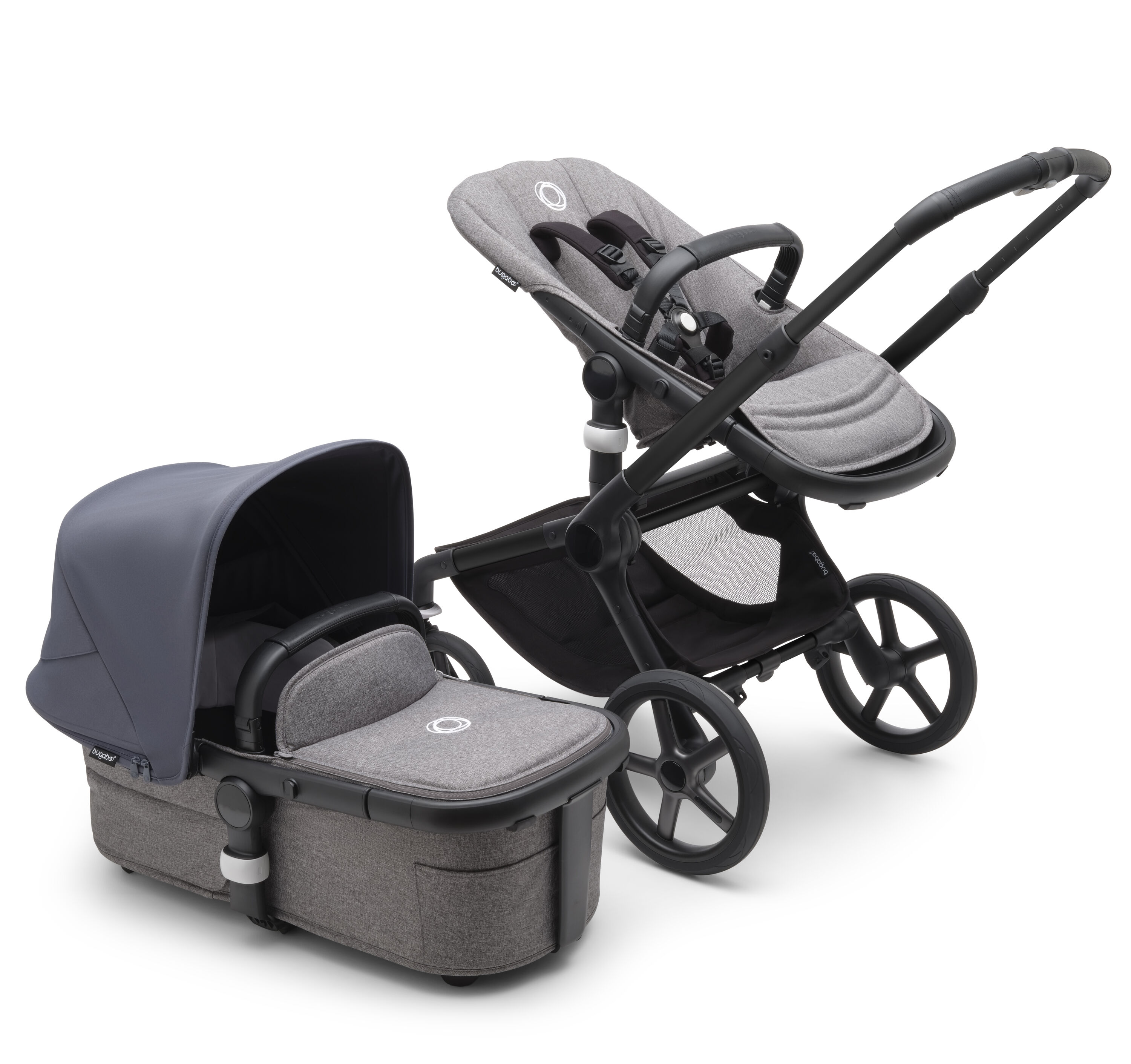 Коляска детская 2 в 1 Bugaboo Fox 5 Black Grey Melange Stormy Blue