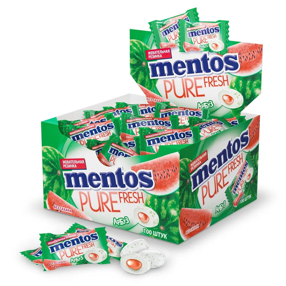 Жевательная резинка Mentos Pure Fruit вкус Арбуз, моно 100 шт
