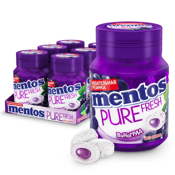 

Жевательная резинка Mentos Pure Fresh вкус Виноград, 6 шт по 54 г