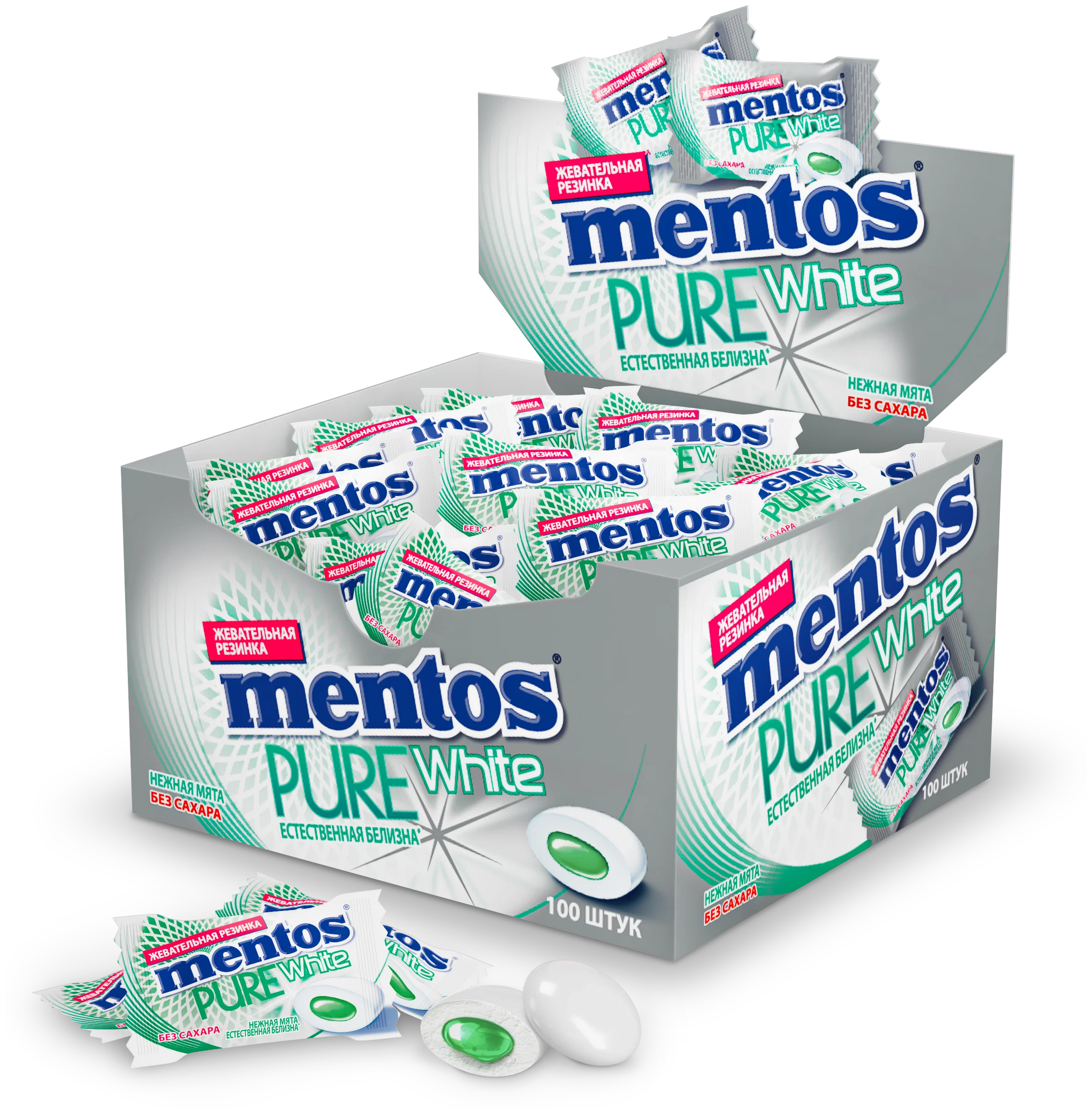 Жевательная резинка Mentos Pure White вкус Нежная мята, моно 100 шт