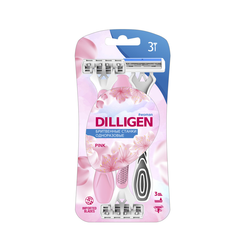 Станки одноразовые женские в блистере Dilligen Pink 3, 3 шт станки одноразовые для бритья джигит blue 3 5 шт