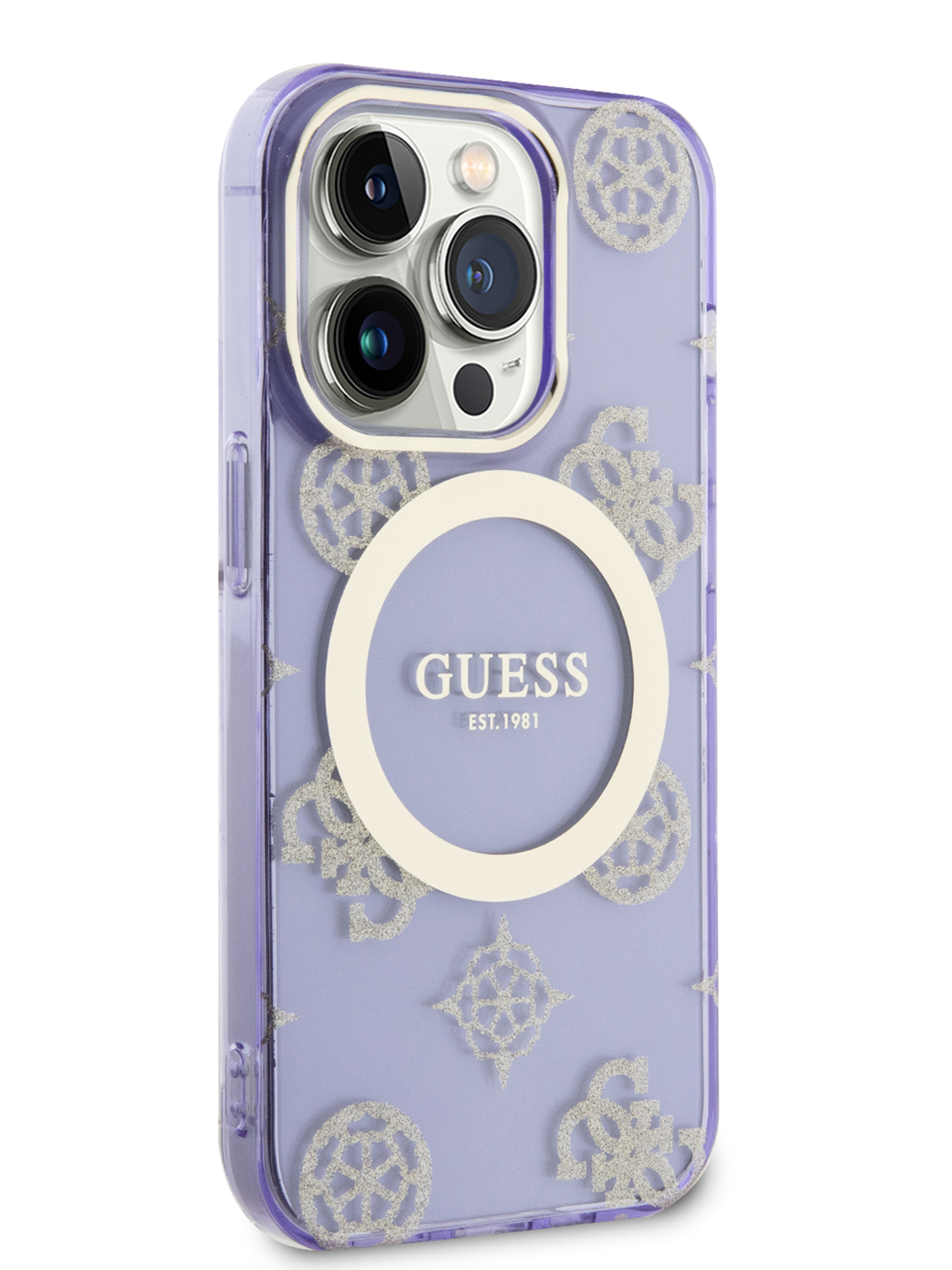 

Чехол Guess для iPhone 14 Pro MagSafe с принтом Purple/Gold, Фиолетовый, PC/TPU MagSafe