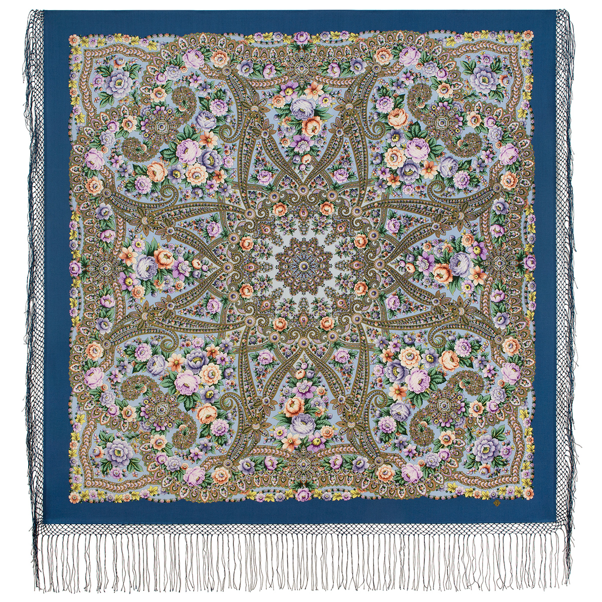 Платок женский Павловопосадский платок 1914 синий, 148х148 см