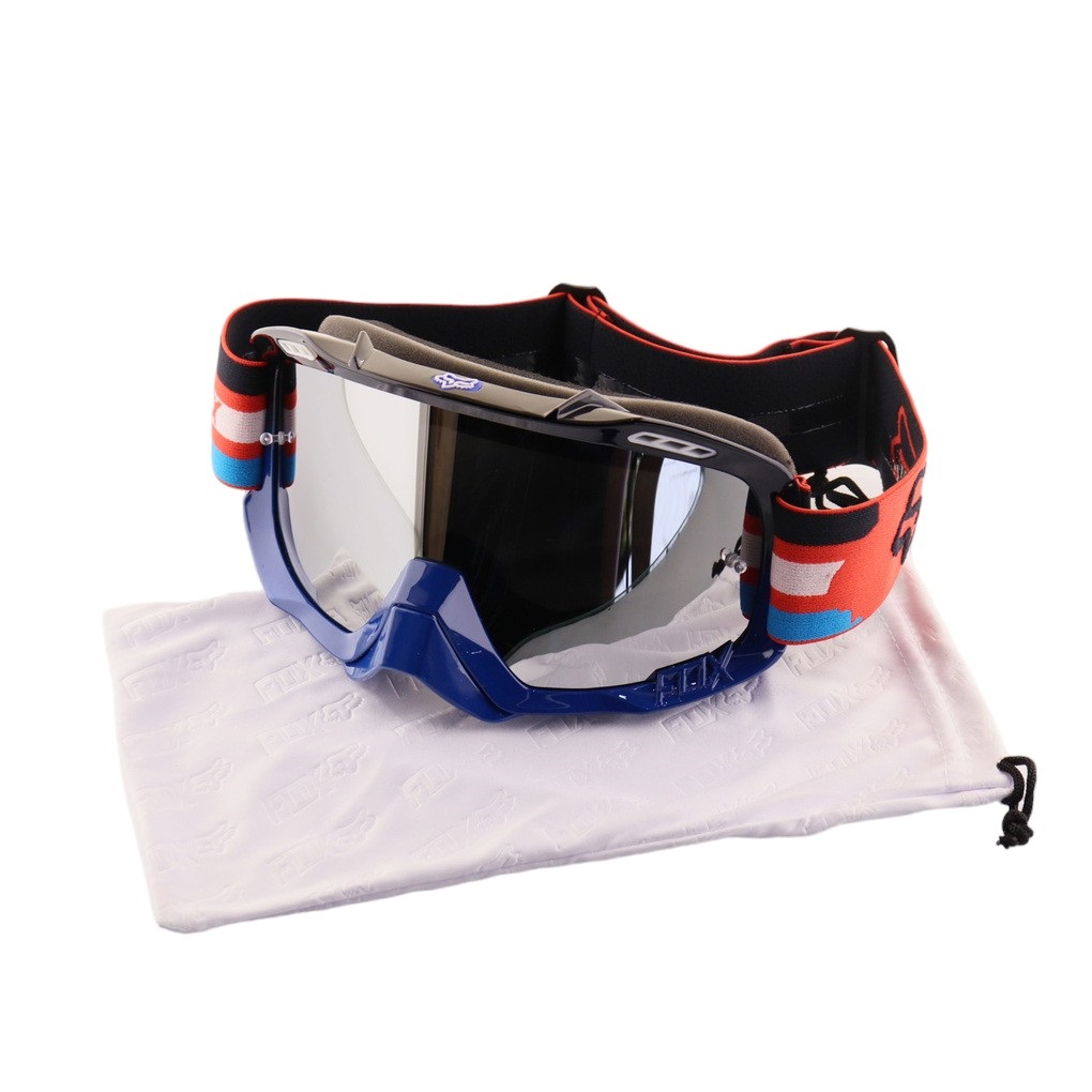 Очки для горнолыжного спорта FOX (черный-синий, стекло зеркальное, +чехол)