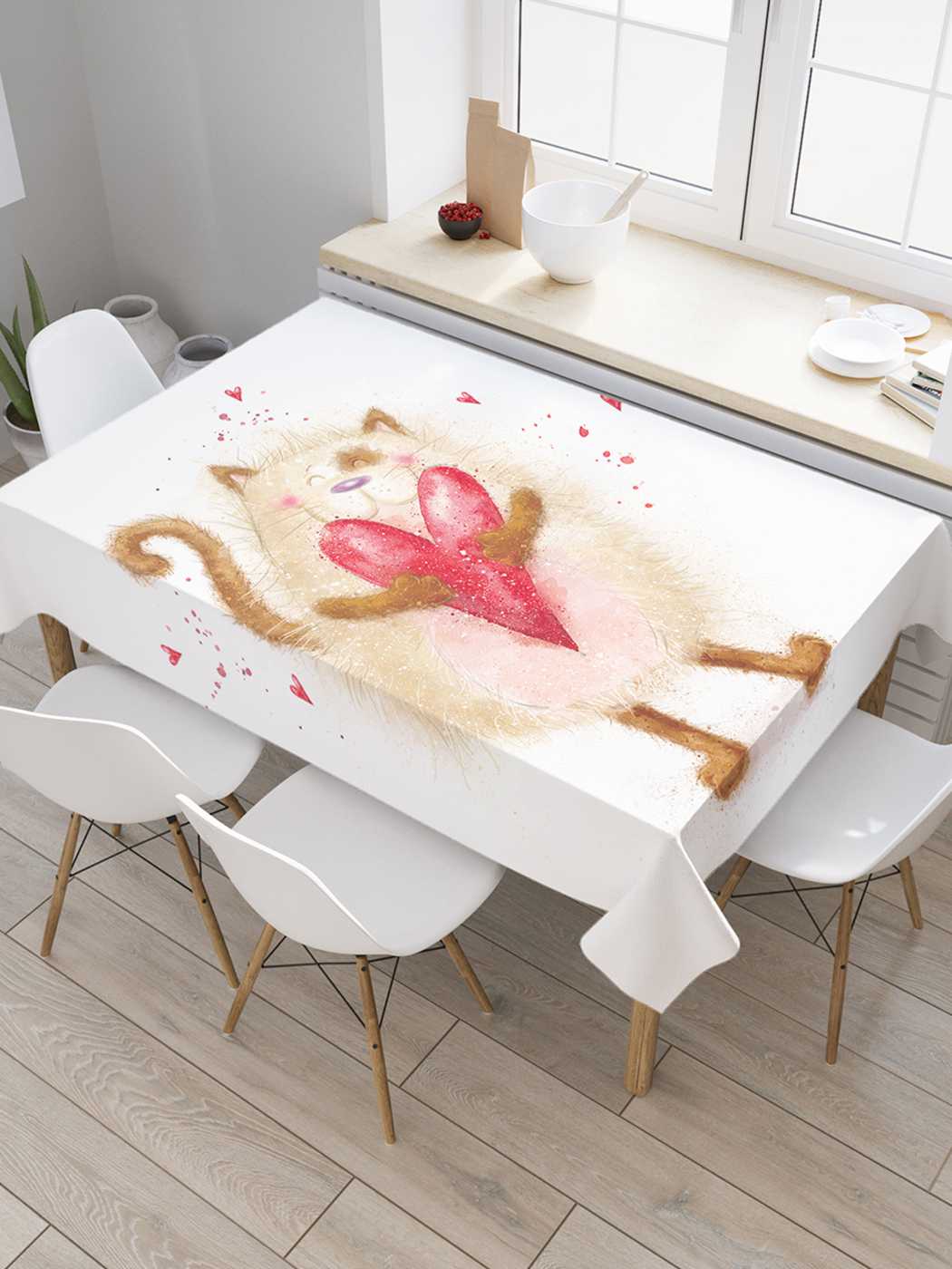 

Скатерть прямоугольная JoyArty "С любовью от котика" из сатена, 180x145 см, Голубой, С любовью от котика