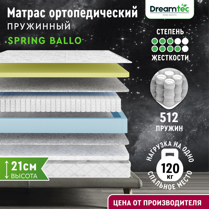 

Матрас Dreamtec Spring Ballo 115х200, Белый, Spring Ballo