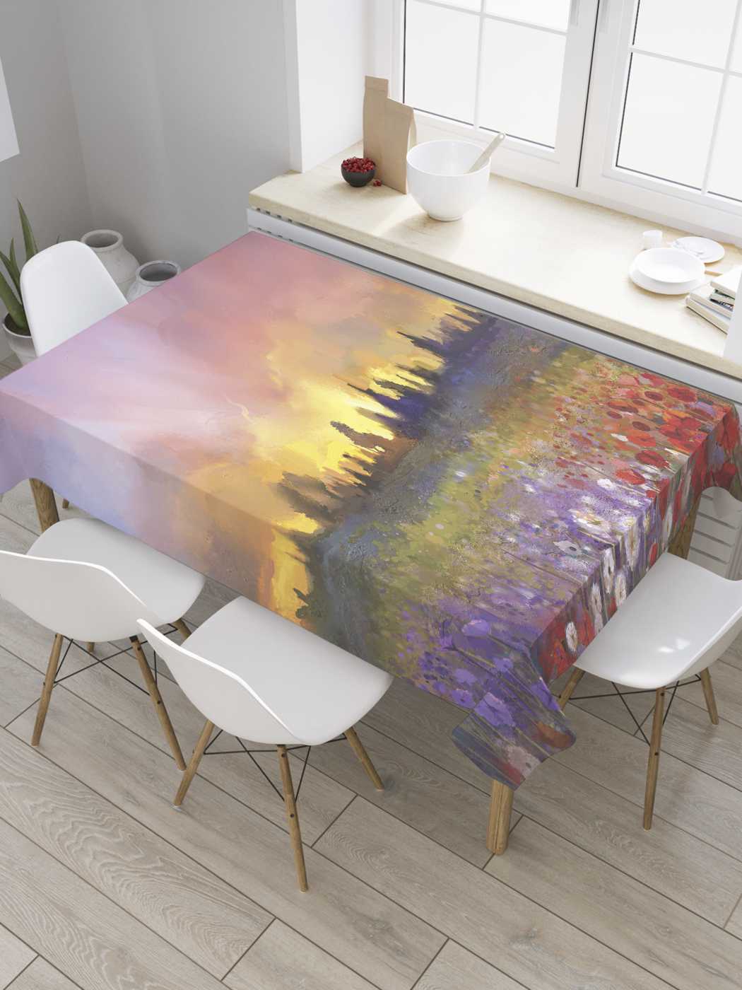 

Скатерть прямоугольная JoyArty "Долина весны" из сатена, 180x145 см, Розовый, Долина весны