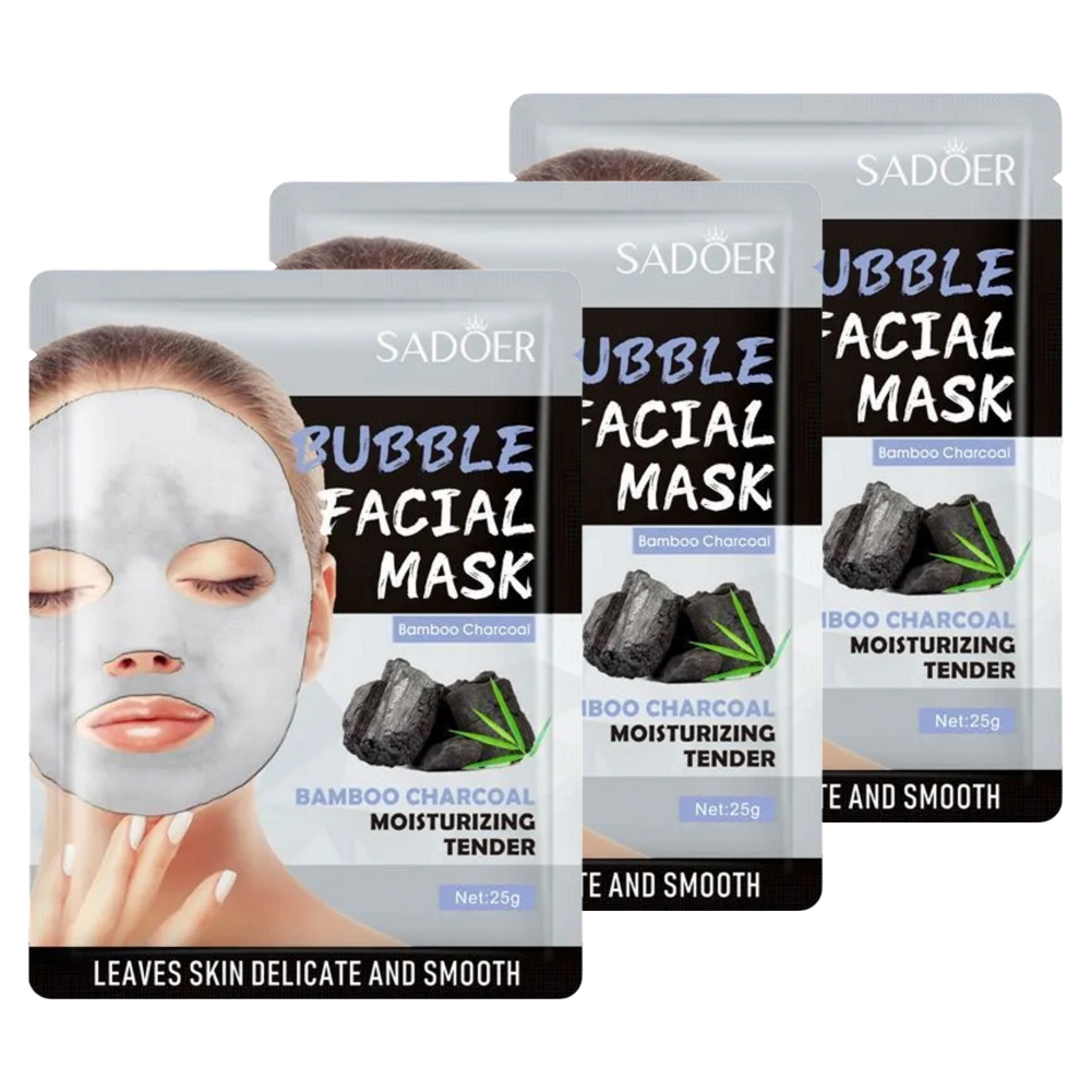 Тканевая маска для лица Sadoer Увлажняющая пузырьковая с бамбуковым углемх3шт маска для лица beauty style карбокситерапия для лица увлажняющая пузырьковая