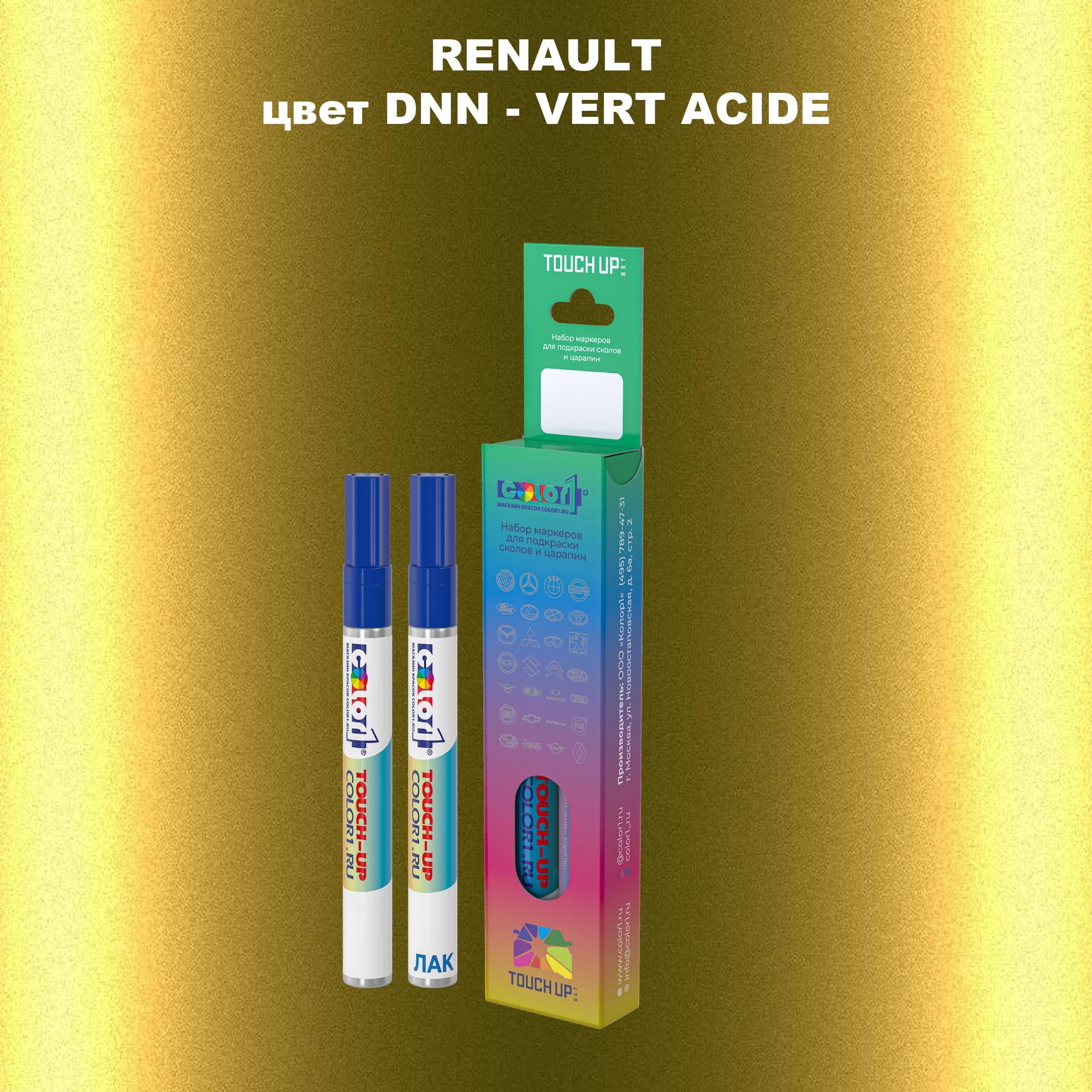 

Маркер с краской COLOR1 для RENAULT, цвет DNN - VERT ACIDE, Прозрачный