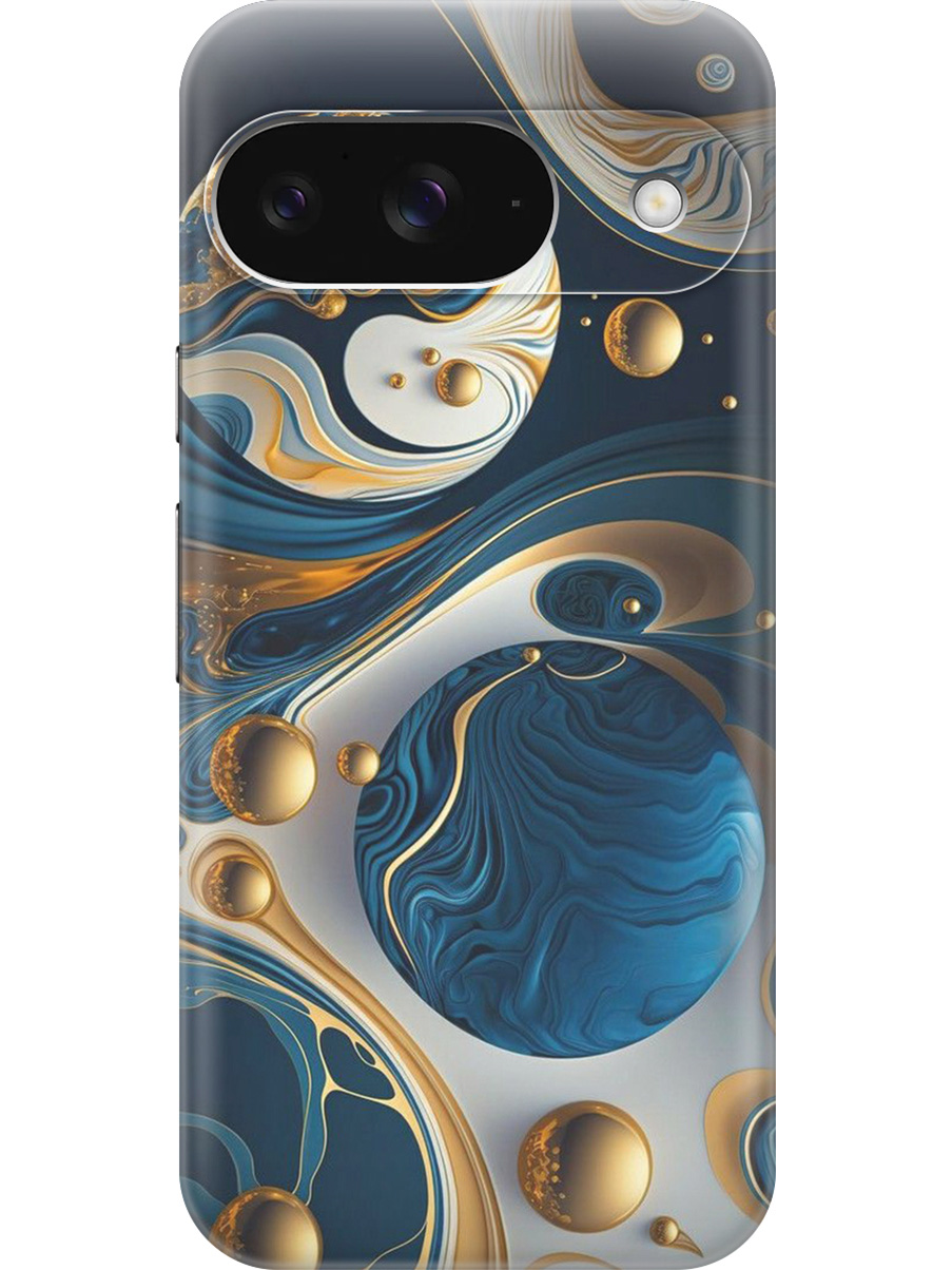 

Силиконовый чехол на Google Pixel 9 с принтом "Сине-золотые фигуры", Прозрачный;желтый;синий, 784809732