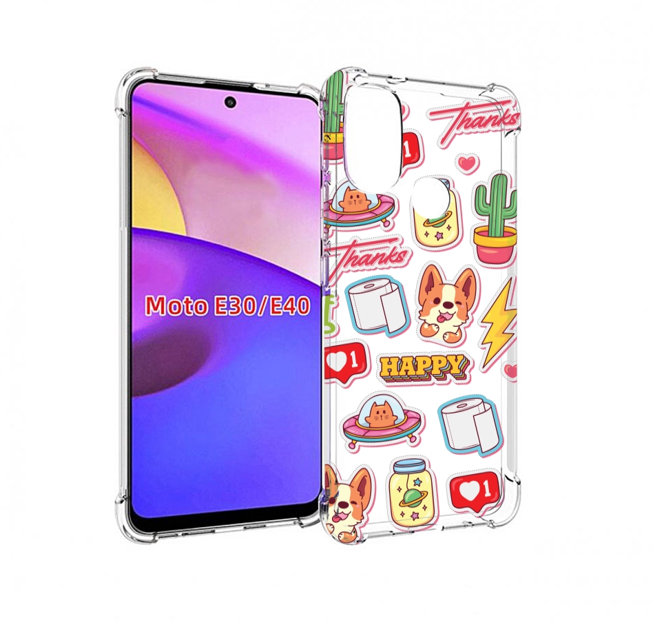 

Чехол бампер MyPads милые-стикеры-корги для Motorola Moto E30., Прозрачный, Tocco