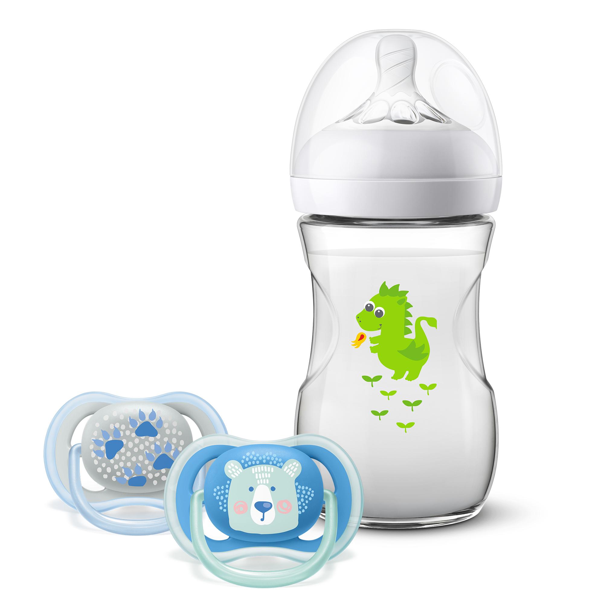 фото Набор philips avent пустышка ultra air scf085/03 + бутылочка scf070/24 natural