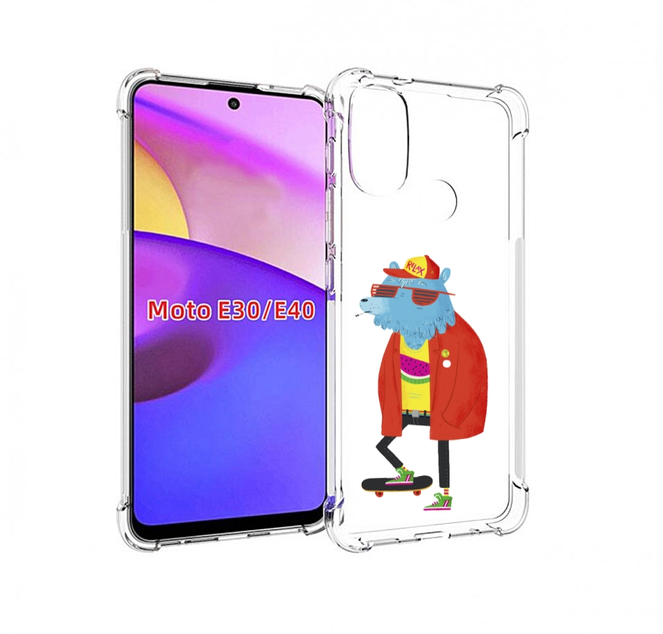 

Чехол бампер MyPads медведь на скейте для Motorola Moto E30., Прозрачный, Tocco