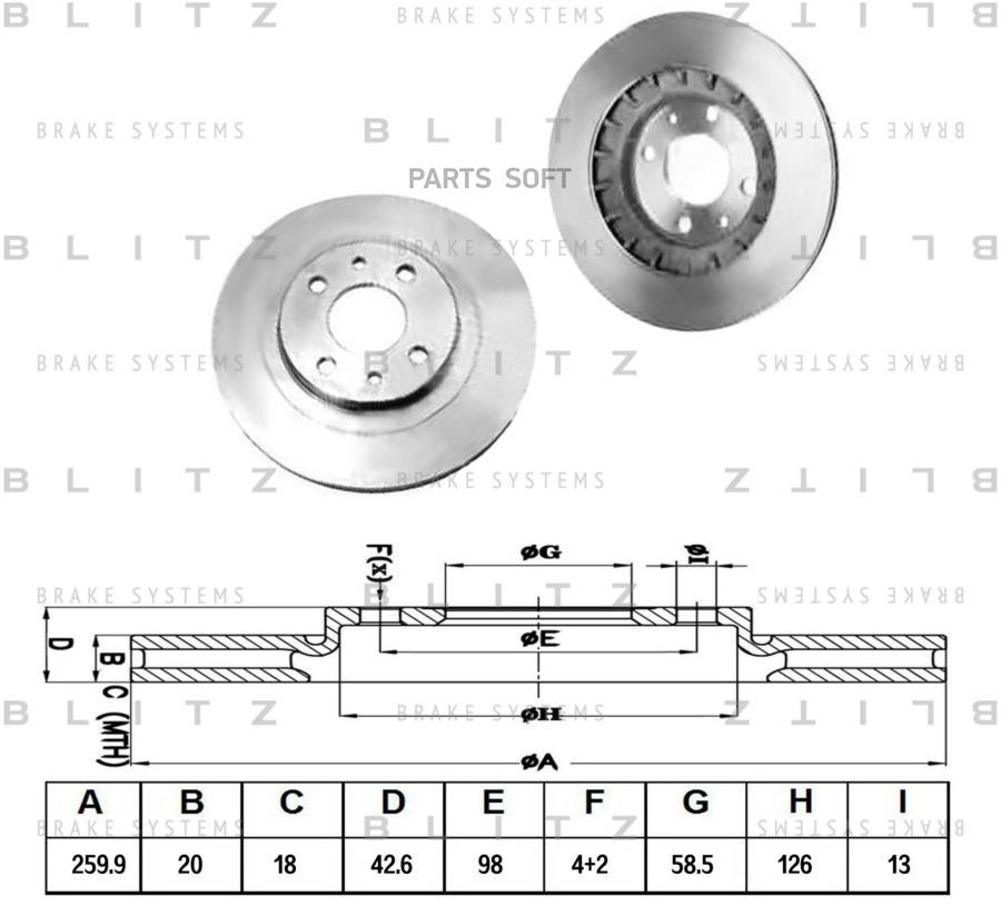 

BS0249_диск тормозной передний R 14'' Lada 110/111/112 1.5 95>