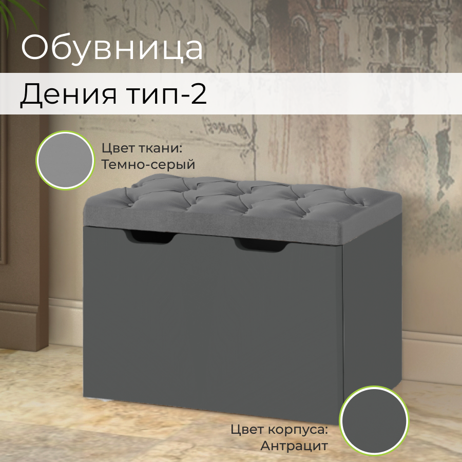 

Тумба для обуви BONMEBEL Дения тип 2, Антрацит/темно-серый 66.4х34.4х48.8 см