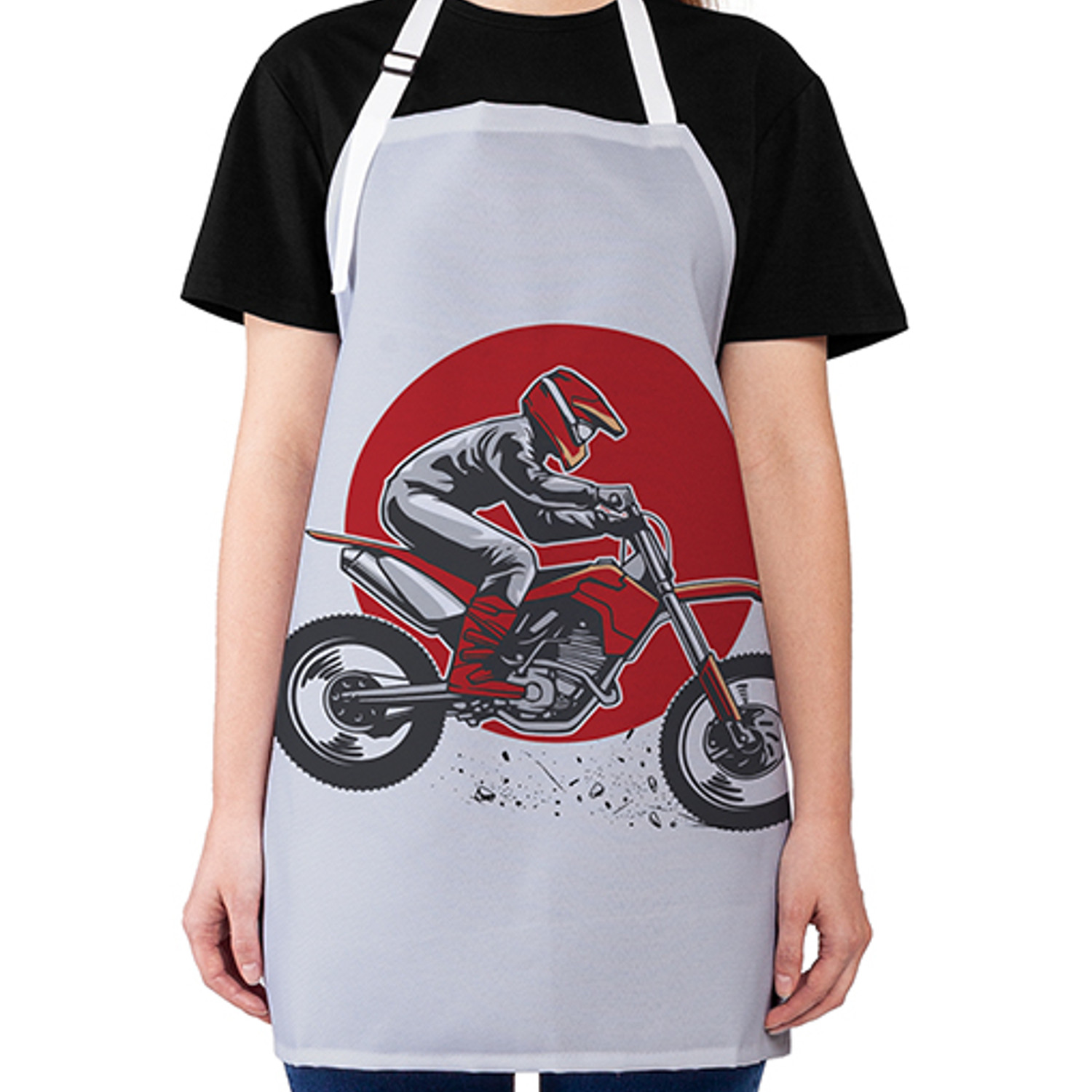 

Фартук кухонный JoyArty Мотоциклист универсальный для женщин и мужчин, Белый, Мотоциклист