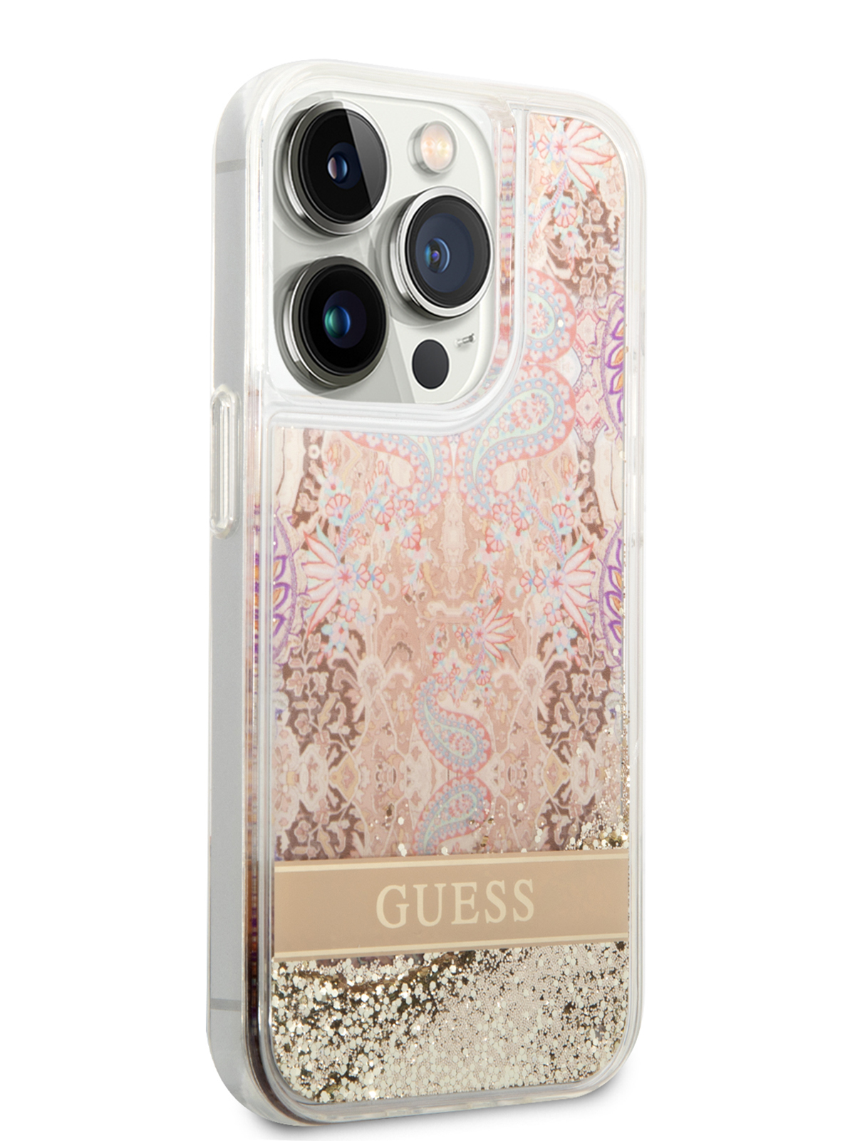 Чехол Guess для iPhone 14 Pro с жидкими блестками Gold