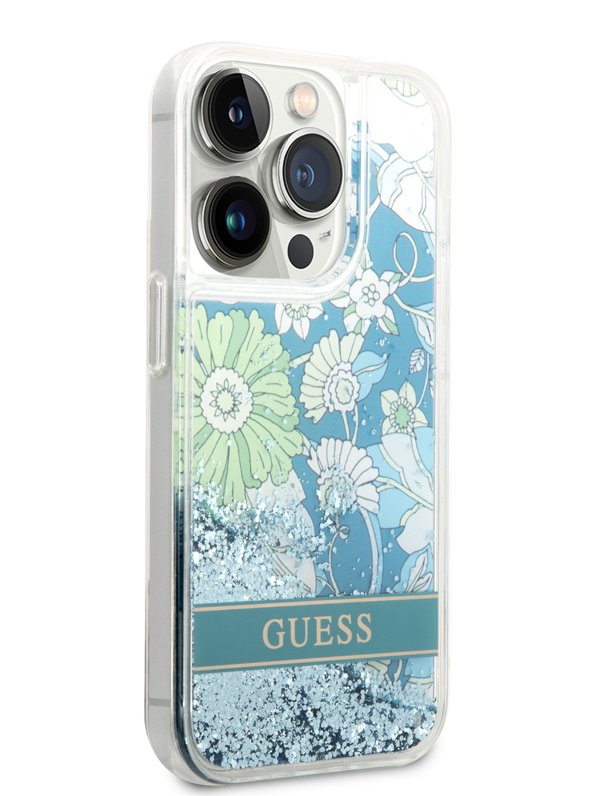 Чехол Guess для iPhone 14 Pro с жидкими блестками Green