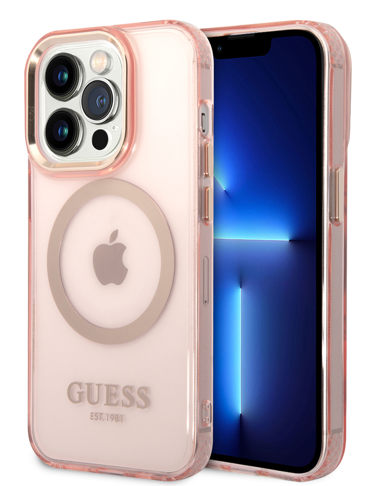 

Чехол Guess для iPhone 14 Pro Max с защитной рамкой и MagSafe, pink, Розовый, PC/TPU MagSafe