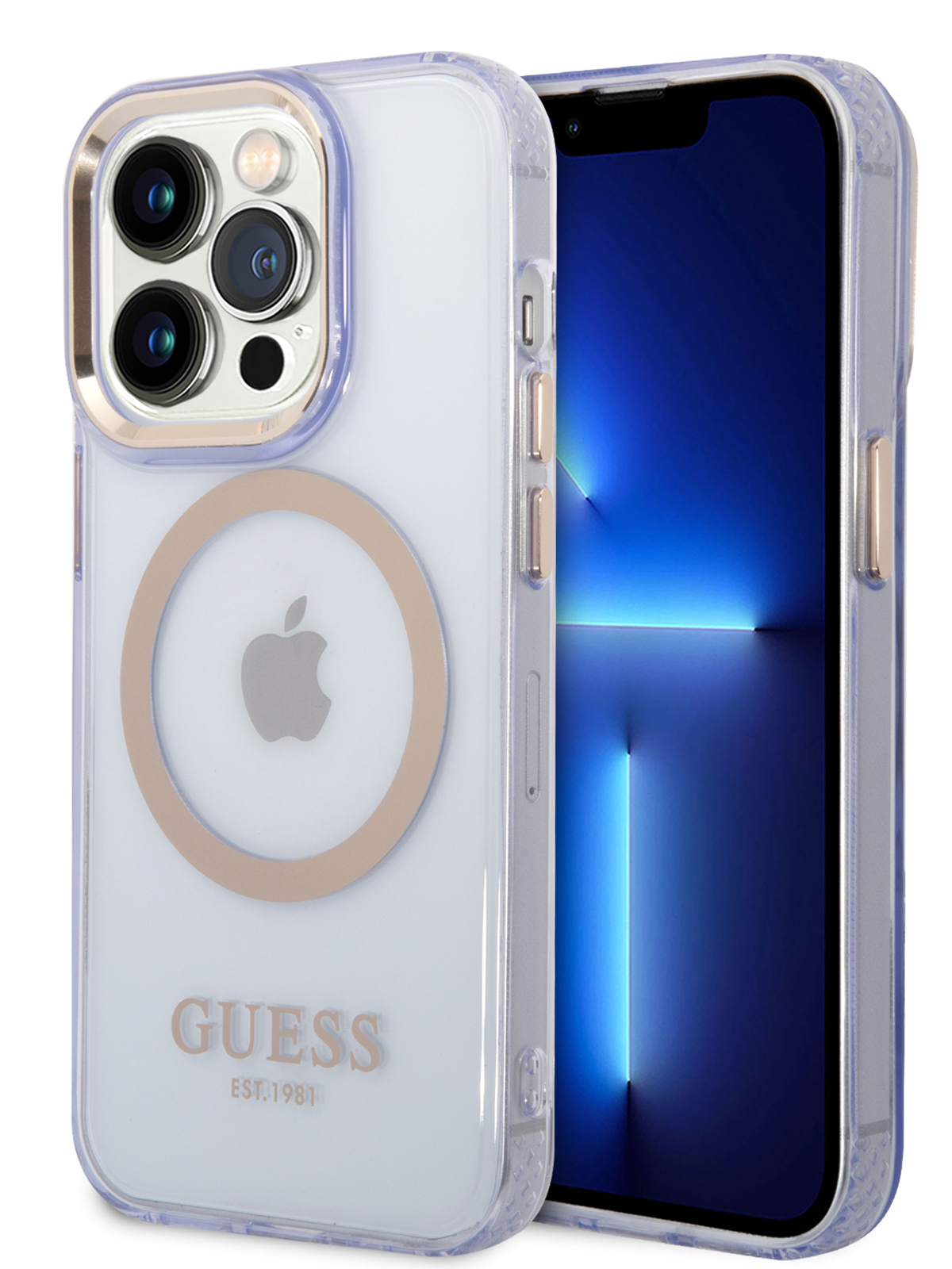 

Чехол Guess для iPhone 14 Pro Max с MagSafe и рамкой для защиты камеры, Purple, Фиолетовый, PC/TPU Magsafe