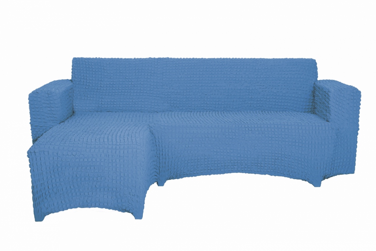 фото Чехол на угловой диван с оттоманкой concordia, выступ справа, голубой