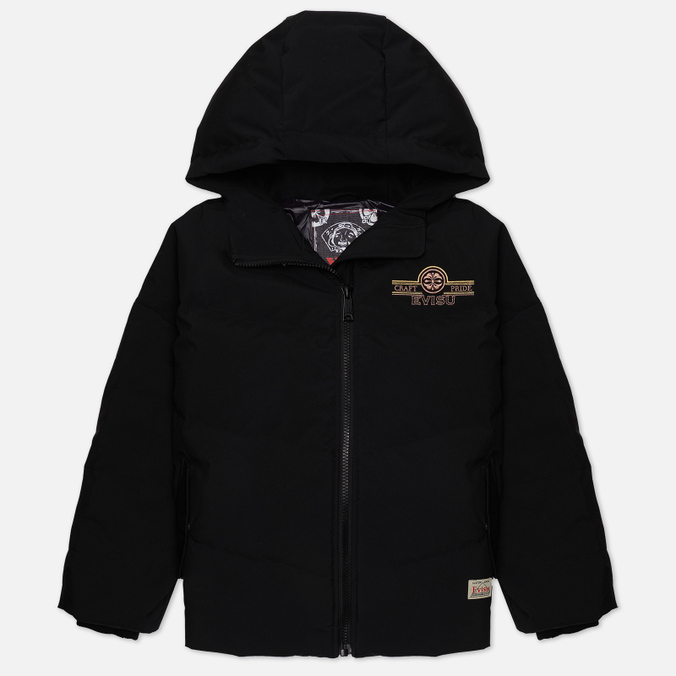 

Пуховик женский Evisu Japanese Pattern Kamon & Flora Embroidered Down черный S, Japanese Pattern Kamon & Flora Embroidered Down