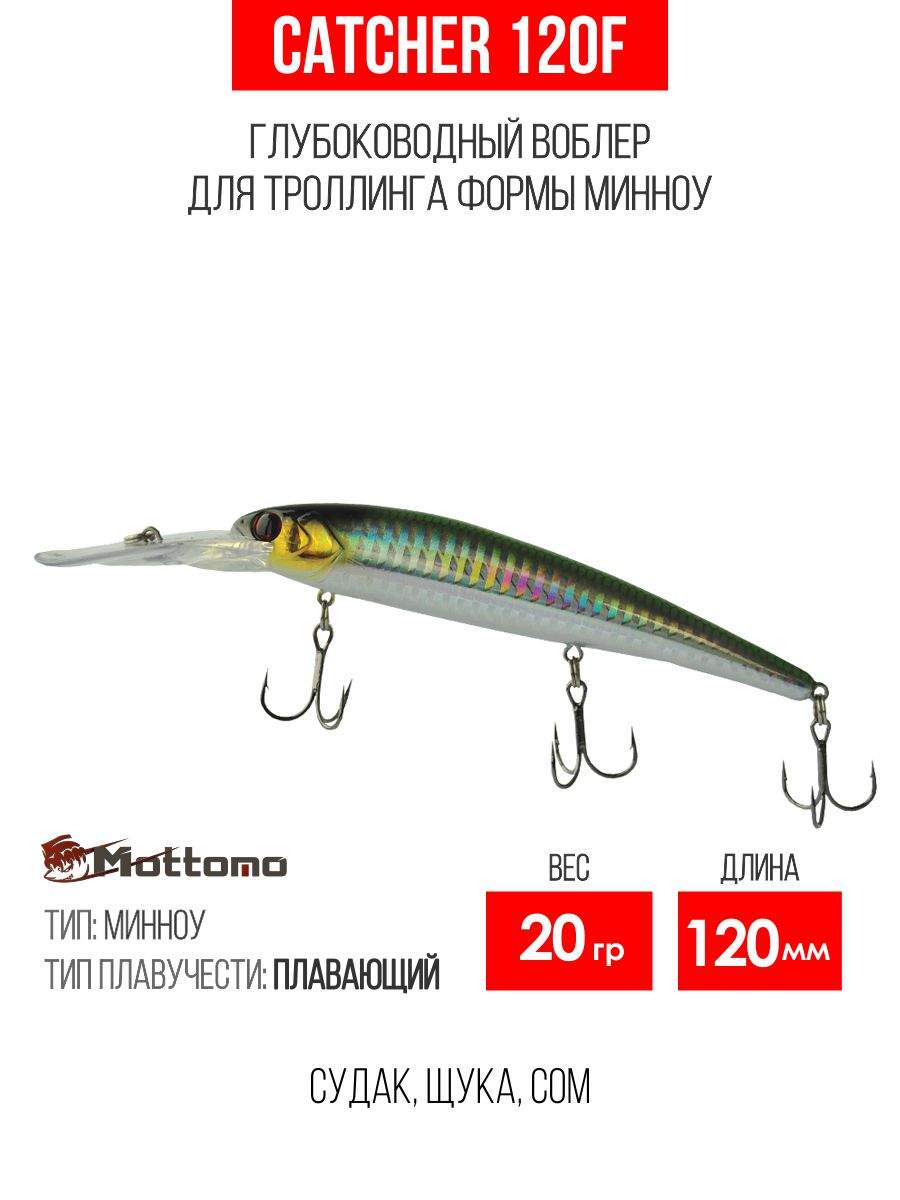 

Воблер Mottomo Catcher 120F 20g Green Silver, Разноцветный, Catcher