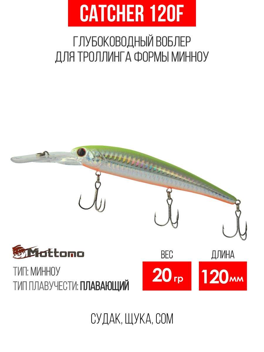 

Воблер Mottomo Catcher 120F 20g Chart Silver, Разноцветный, Catcher