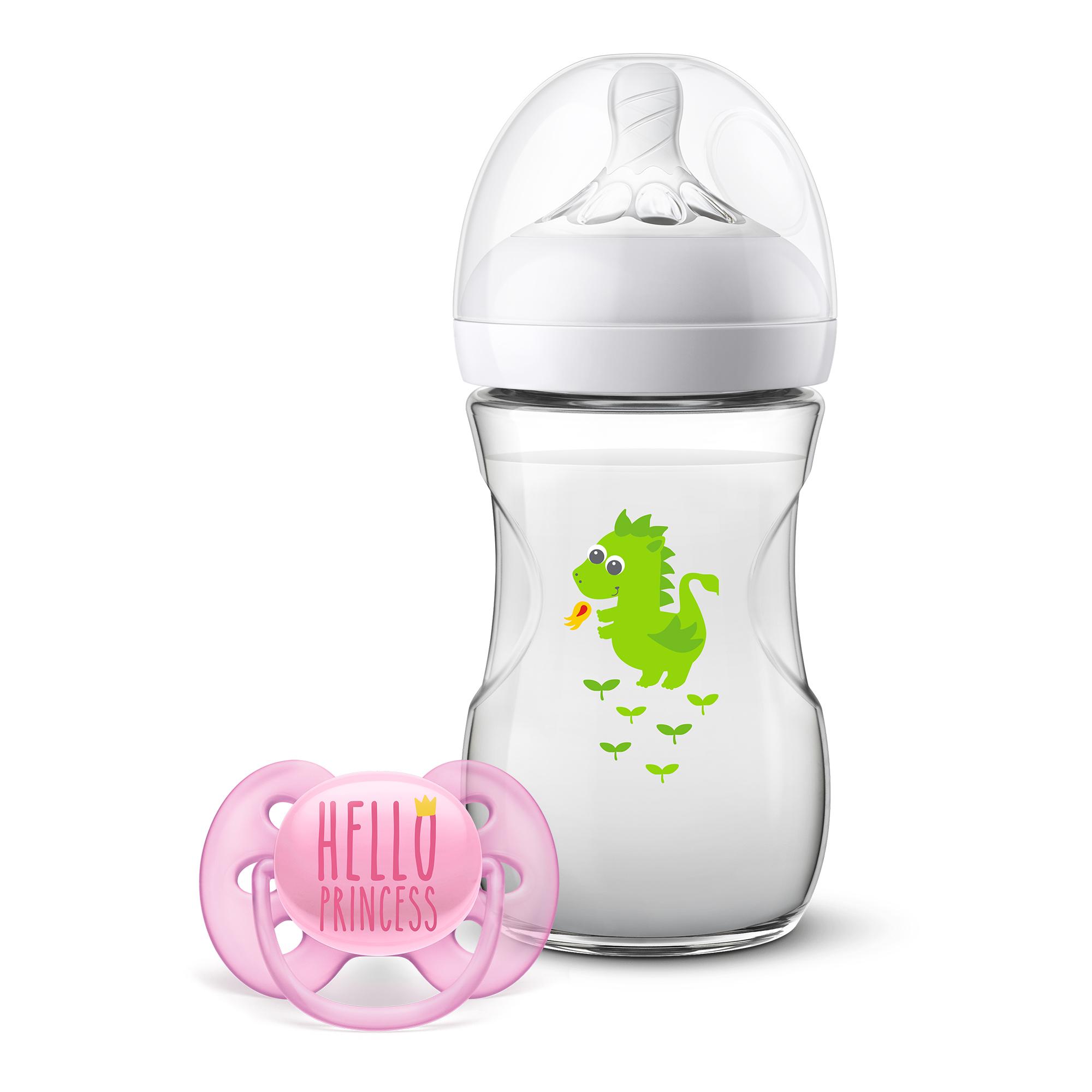 фото Набор philips avent пустышка ultra scf529/01 hello princess + бутылочка scf070/24 natural