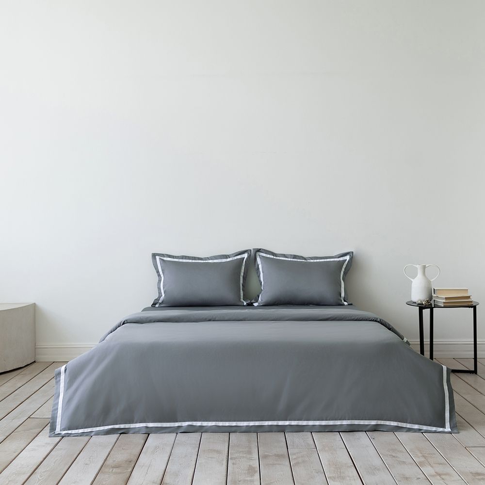

Постельное белье Askona Comfort Maco Sateen Frame 1 спальный Пепельный, Comfort Maco Sateen Frame