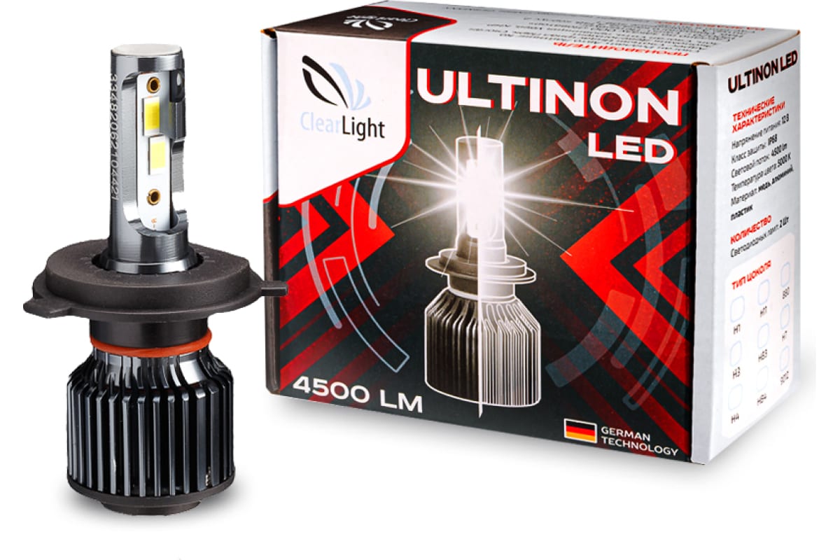 

Комплект ламп LED Clearlight Type X5 H4 4500 lm (2шт.) 3000K
