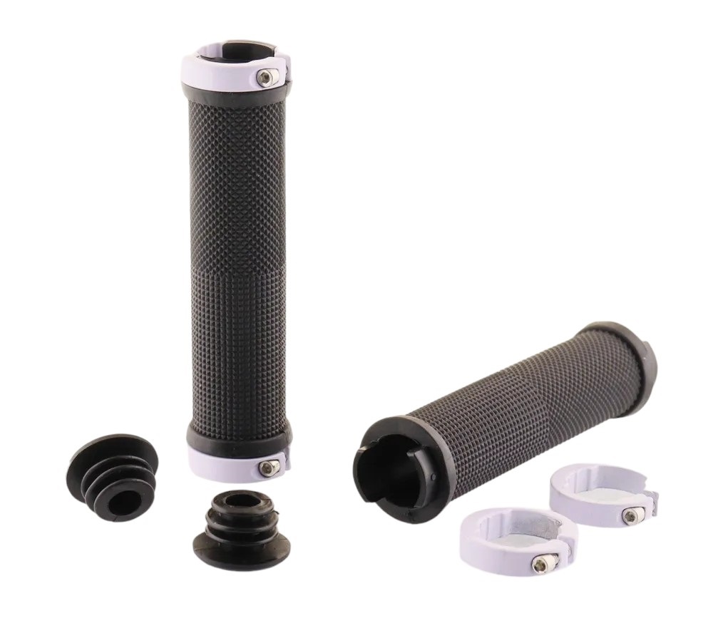 Ручки руля велосипедные (130mm) (резиновые, торцевые заглушки, черные-белые) TRIX