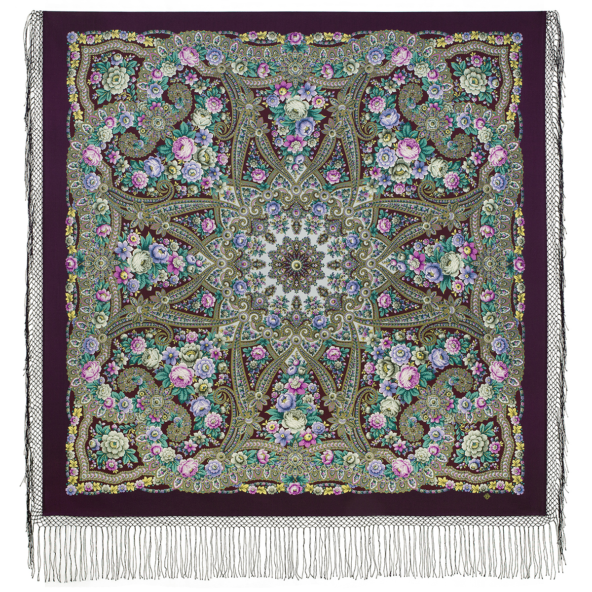 Платок женский Павловопосадский платок 1914 фиолетовый, 148х148 см